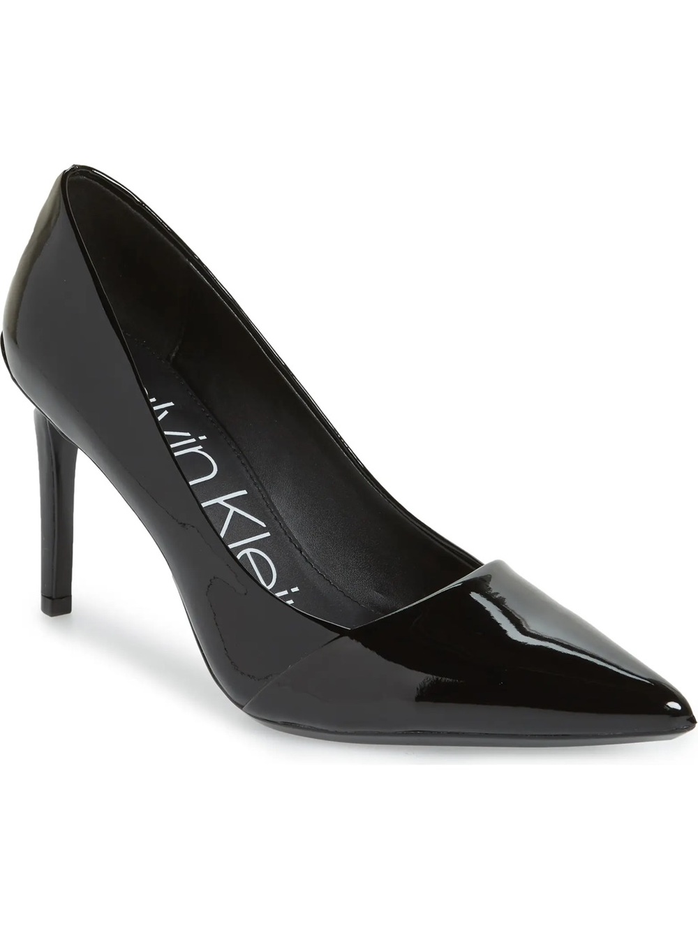 Calvin Klein Black Patent Pointed Pump with Stiletto Heel